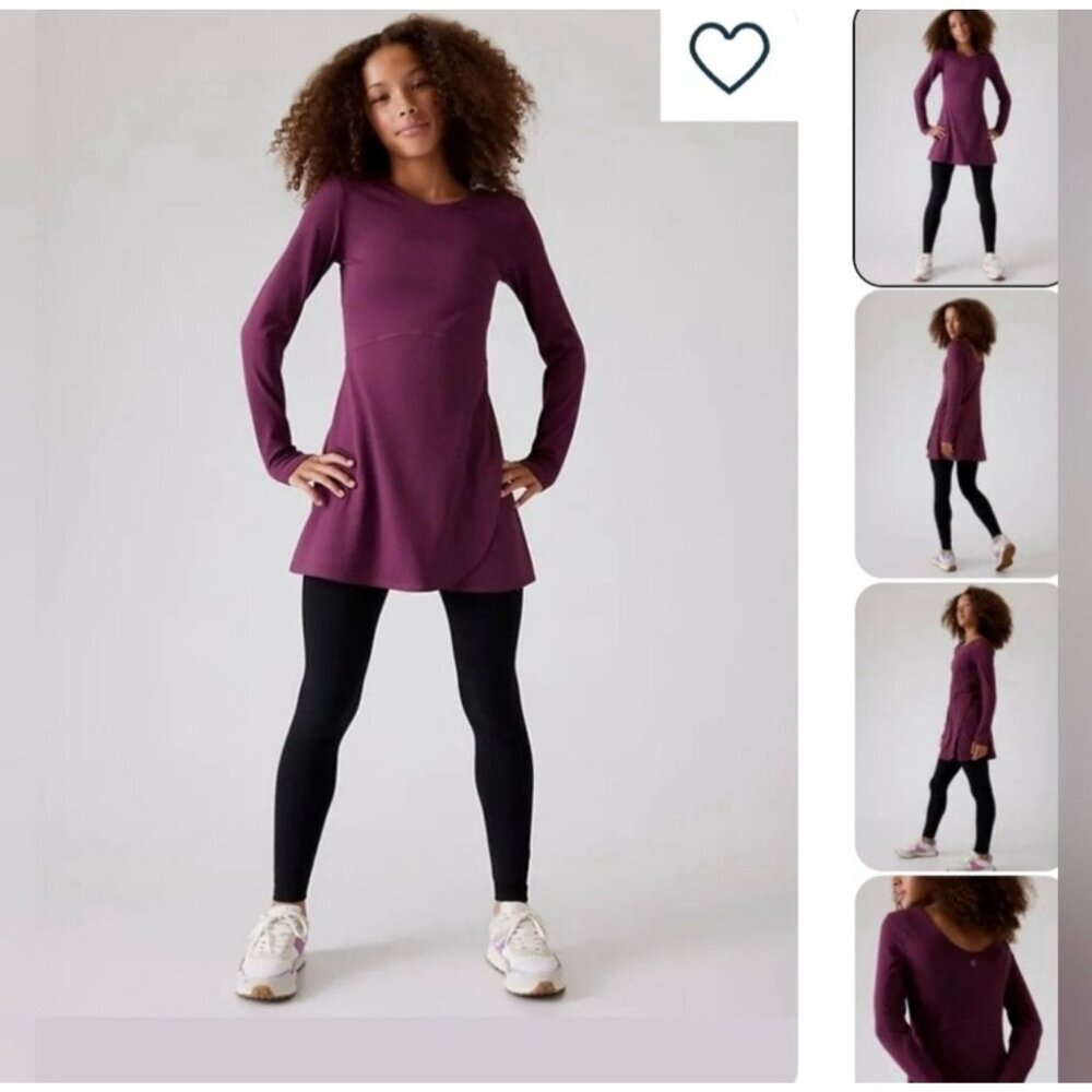 Athleta Girl Chit Chat Long Sleeve Dress-Color Aubergine Size L/12 - Picture 1 of 7